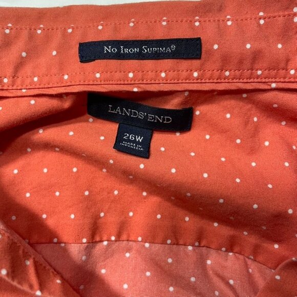 Lands End Womenns Button Down Blouse No Iron Shirt Polkadots Plus Size 26 u - Picture 7 of 9